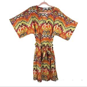 Natori Dress Kimono Sleeve Shift Midi Multi Color Small